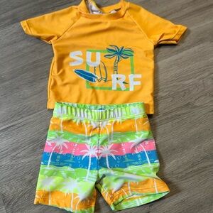 SHEIN Orange and Multicolor Kids Swim Rashguard Set